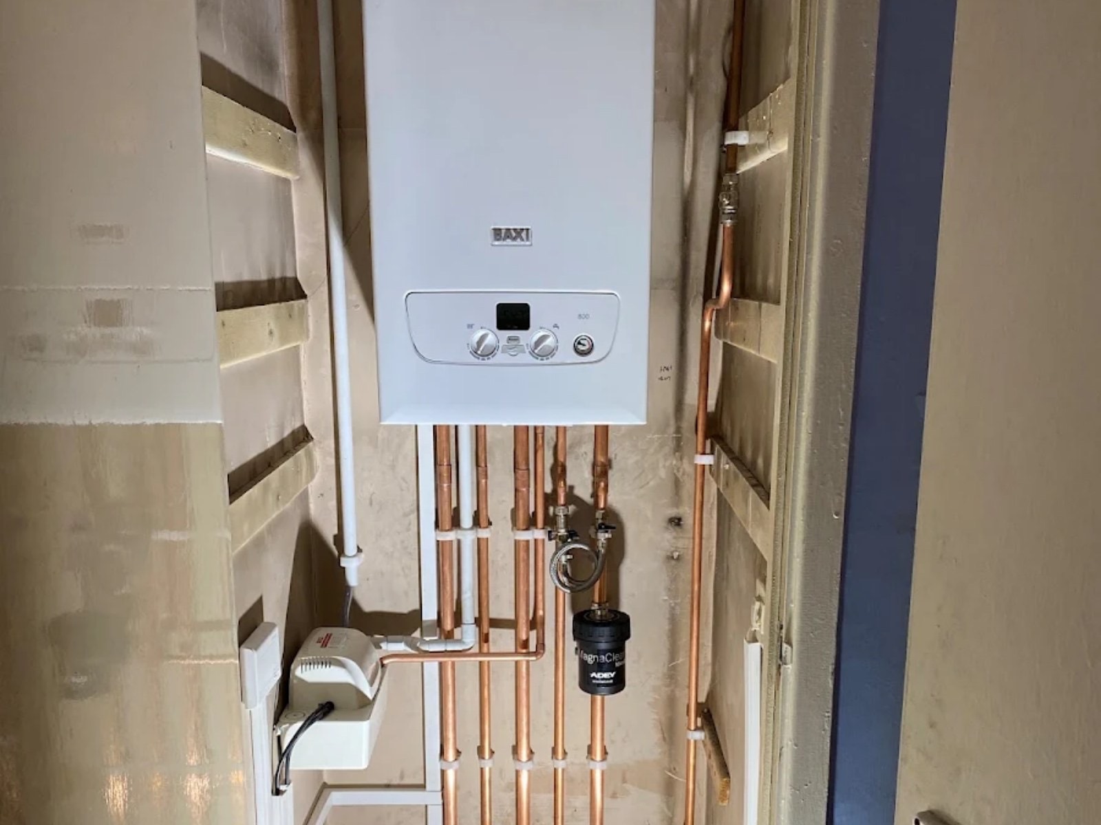 A new boiler install with neat copper pipework